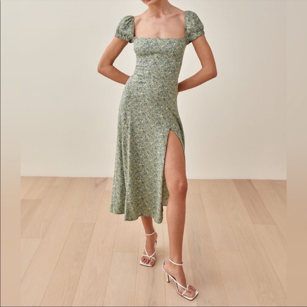 Reformation Sienne Dress in Sprite | Sage Green Midi dress